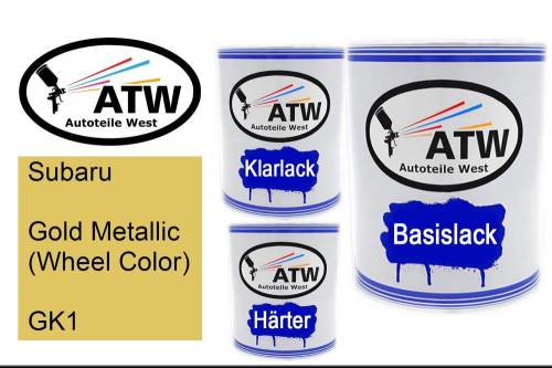 Subaru, Gold Metallic (Wheel Color), GK1: 1L Lackdose + 1L Klarlack + 500ml Härter - Set, von ATW Autoteile West.